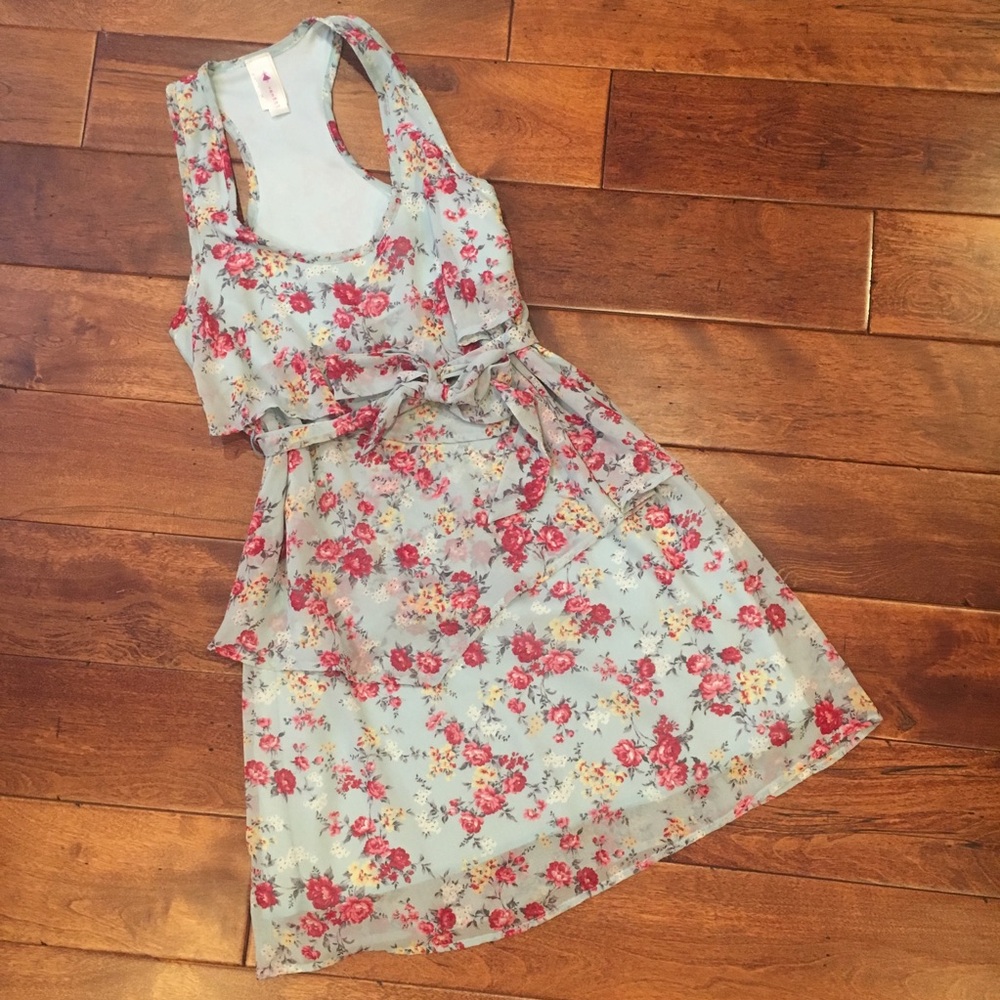 Light Blue Ruffle Tiered Dress S